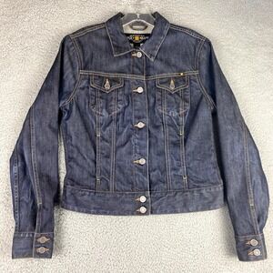 Lucky Brand Denim Jacket Women M Blue Premium Trucker Dark Jean Adjustable Waist